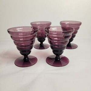 VTG Utility Glass Cambodia Ware Amethyst 4 Oyster Cocktail Glasses Art Deco 1920